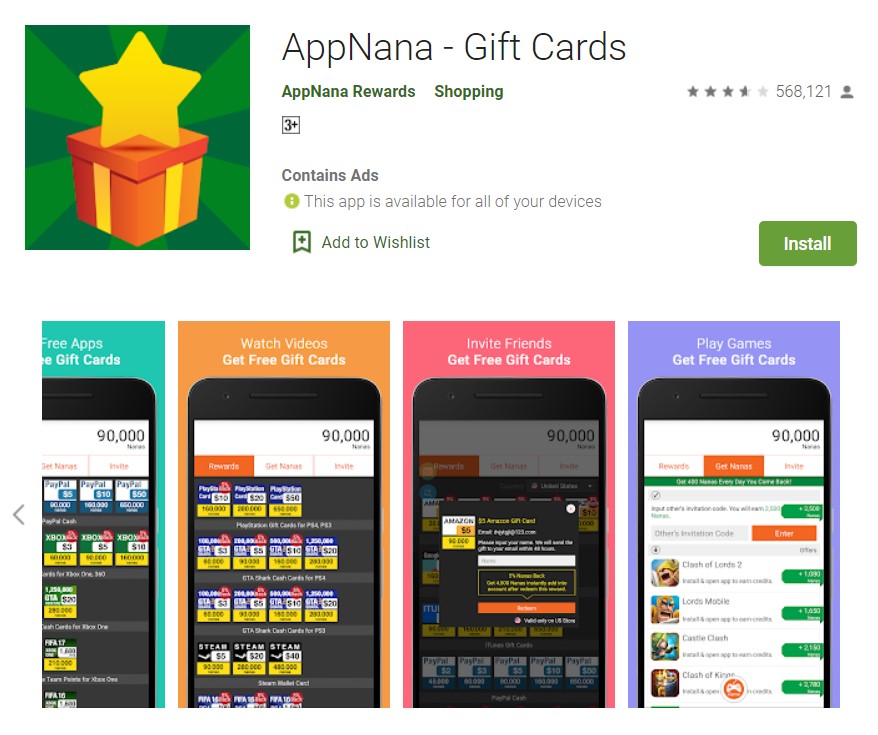 AppNana - Gift Cards - Penghasil uang nyata dari internet